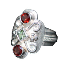 Load image into Gallery viewer, Green Sapphire Red Garnets Ring Size 7.5: One-of-kind in stock