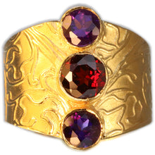 Load image into Gallery viewer, Mozambique Red Garnet 2 x Purple Amethyst 22K Plate Size 7
