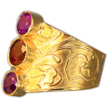 Load image into Gallery viewer, Mozambique Red Garnet 2 x Purple Amethyst 22K Plate Size 7
