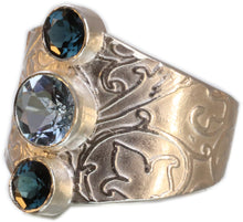 Load image into Gallery viewer, Blue Topaz 3-Stone Ring Size 9.5
