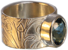 Load image into Gallery viewer, Green Tourmaline Wide Band Size 7.5
