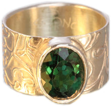 Load image into Gallery viewer, Green Tourmaline Wide Band Size 7.5
